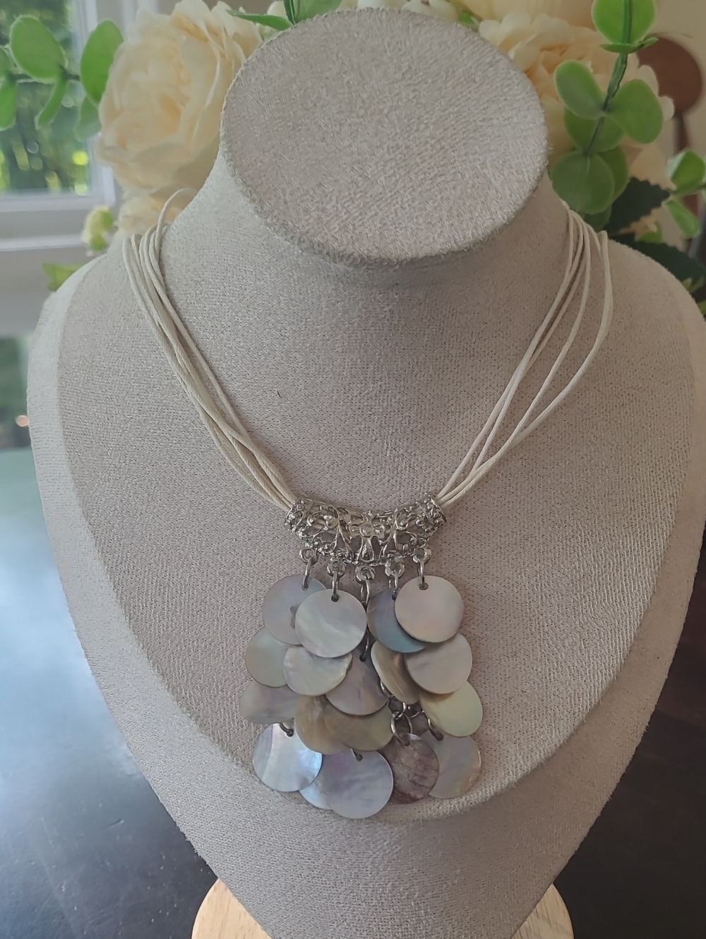 Multi-Strand Mother-of-Pearl Disc Pendant Necklace - Women Jewelry